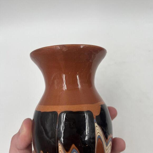 Vintage Painted And Dripped Glazed Bulgarian Terracotta Vase MCM Unique - Picture 5 of 7